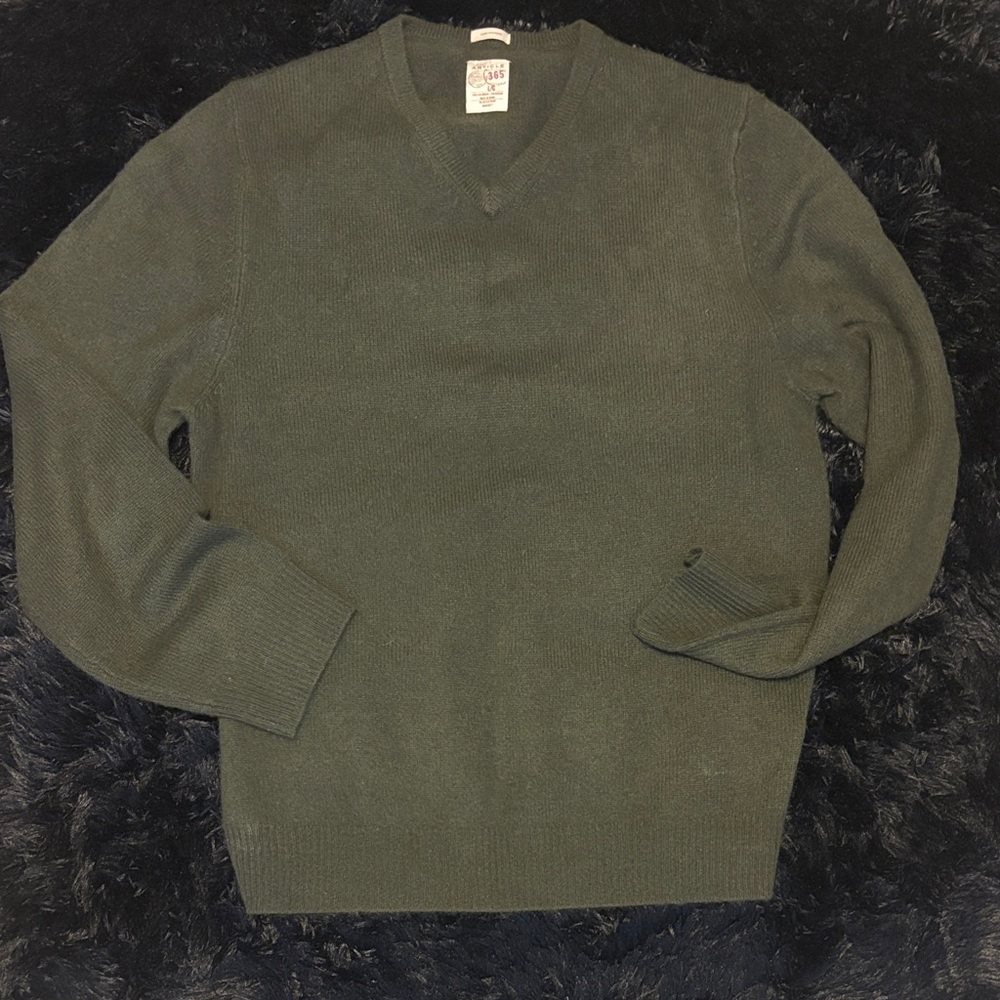 Article 365 Men's Olive V-Neck 100% Cashmere Sweater Size L
